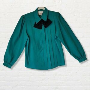 Vintage Justine Todd Tuxedo Blouse Green Size 12